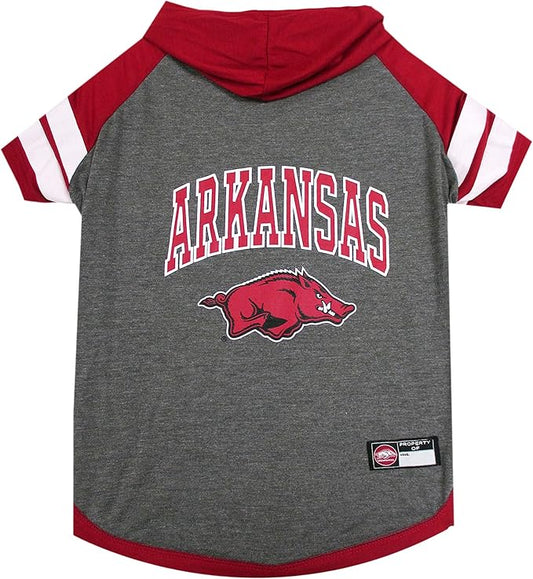 NCAA ARKANSAS RAZORBACKS HOODIE for DOGS & CATS, MEDIUM COLLEGIATE Licensed DOG HOODY Tee Shirt. Sports HOODY T-Shirt for Pets. COLLEGE Sporty Dog Hoodie Shirt.