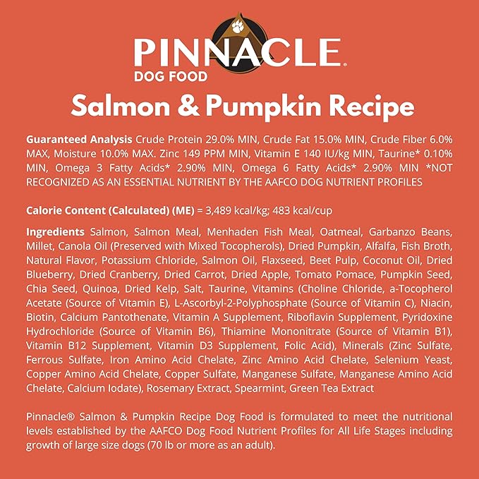 pinnacle pet Salmon & Pumpkin Dry Dog Food 4 lb, Infused with Broth