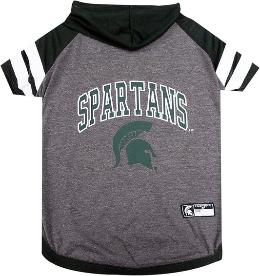 NCAA MICHIGAN STATE SPARTANS HOODIE for DOGS & CATS, MEDIUM COLLEGIATE Licensed DOG HOODY Tee Shirt. Sports HOODY T-Shirt for Pets. COLLEGE Sporty Dog Hoodie Shirt.