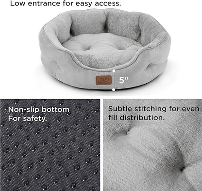 Bedsure Dog Beds for Small Dogs - Round Cat Beds for Indoor Cats, Washable Pet Bed for Puppy and Kitten with Slip-Resistant Bottom, 25 Inches, Pale Grey