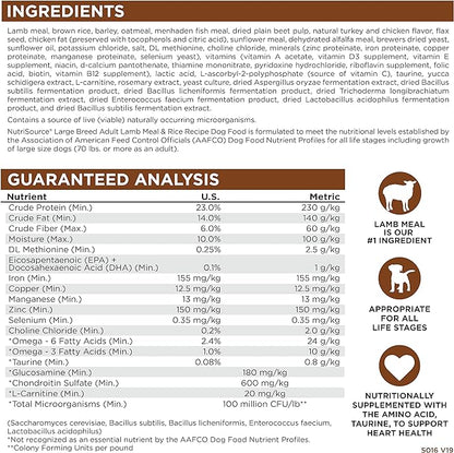 NutriSource Adult Dry Dog Food for Large Breeds, Lamb Meal and Rice, 26LB
