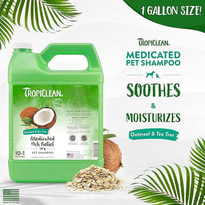 TropiClean Medicated Dog Shampoo for Allergies and Itching | Tea Tree & Oatmeal Dog Shampoo for Sensitive Skin | Natural Pet Shampoo Derived from Natural Ingredients | Made in the USA | 1 gallon