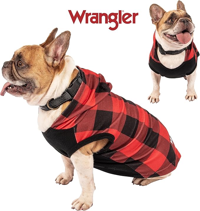 Wrangler Dog Hoodie – Fleece Dog Sweater with Leash Hole, Cold Winter Dog Sweatshirt for Small Medium & Large Size Dogs, Premium Dog Clothes, Fall Dog Sweaters Pullover Hoodie, Cozy Warm Dog Outfit