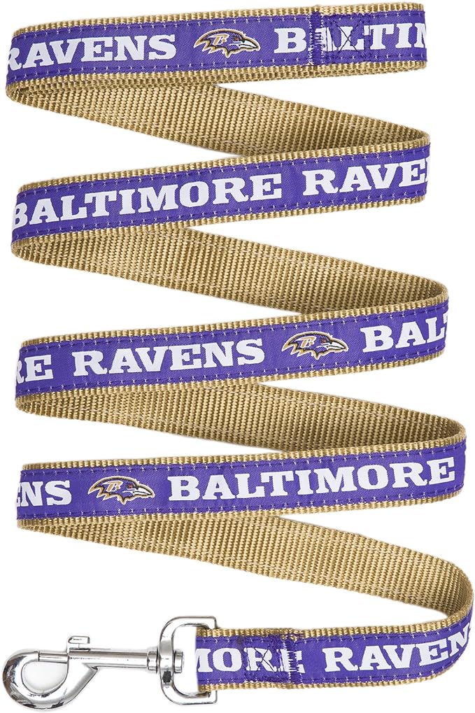 NFL PET Leash, Large, Baltimore Ravens Dog Leash, Football Team Leash for Dogs & Cats. A Shiny & Colorful Dog & Cat Leash with Embroidered Team Name/Logo Licensed by the NFL