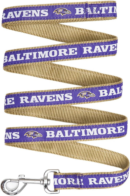 NFL PET Leash, Large, Baltimore Ravens Dog Leash, Football Team Leash for Dogs & Cats. A Shiny & Colorful Dog & Cat Leash with Embroidered Team Name/Logo Licensed by the NFL