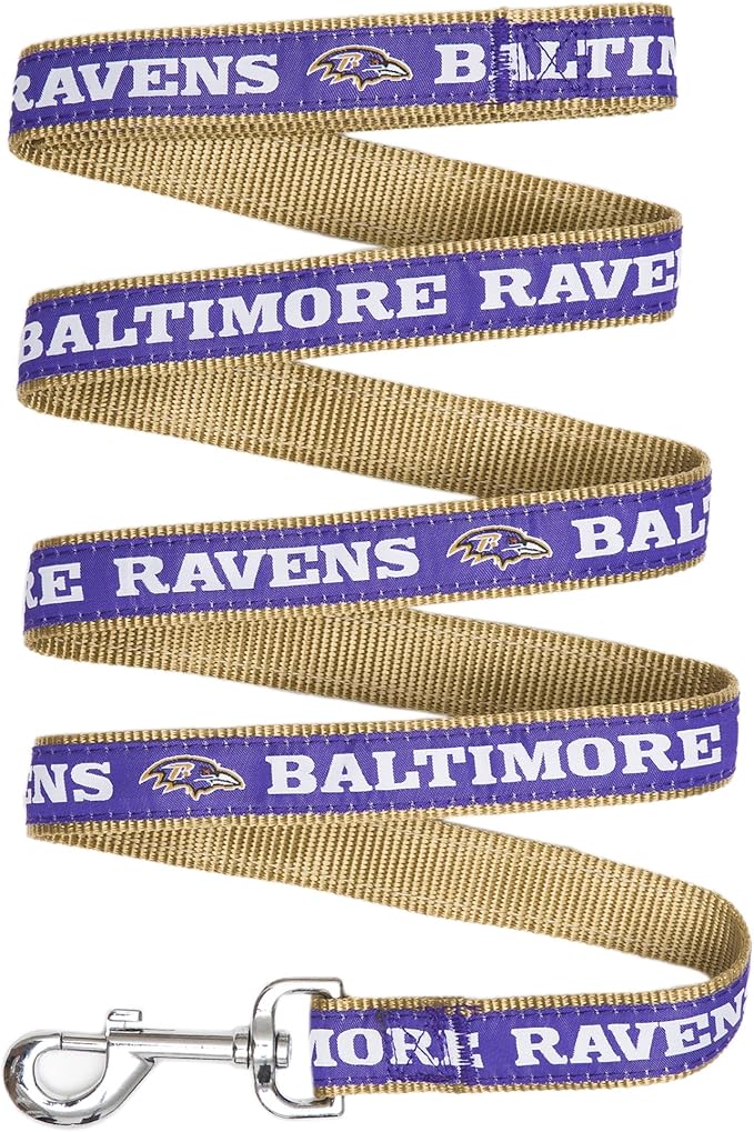 NFL PET Leash, Medium, Baltimore Ravens Dog Leash, Football Team Leash for Dogs & Cats. A Shiny & Colorful Dog & Cat Leash with Embroidered Team Name/Logo Licensed by the NFL
