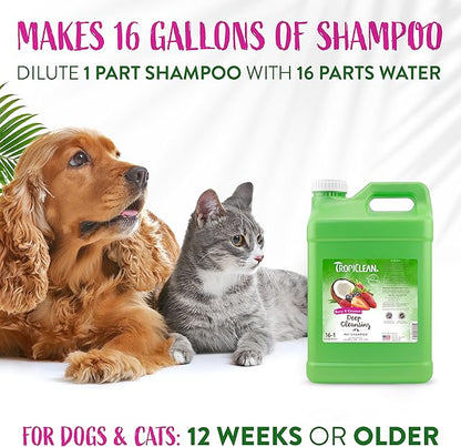 TropiClean Berry & Coconut Deep Cleansing Dog Shampoo | Deodorizing Dog Shampoo | Natural Pet Shampoo Derived from Natural Ingredients | Cat Friendly | Made in the USA | 2.5 gallon