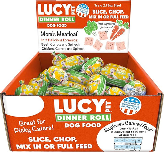 Lucy Pet Dinner Rolls-Mom's Meatloaf Chicken with Carrots and Spinach 2.75oz/36 ct. Box