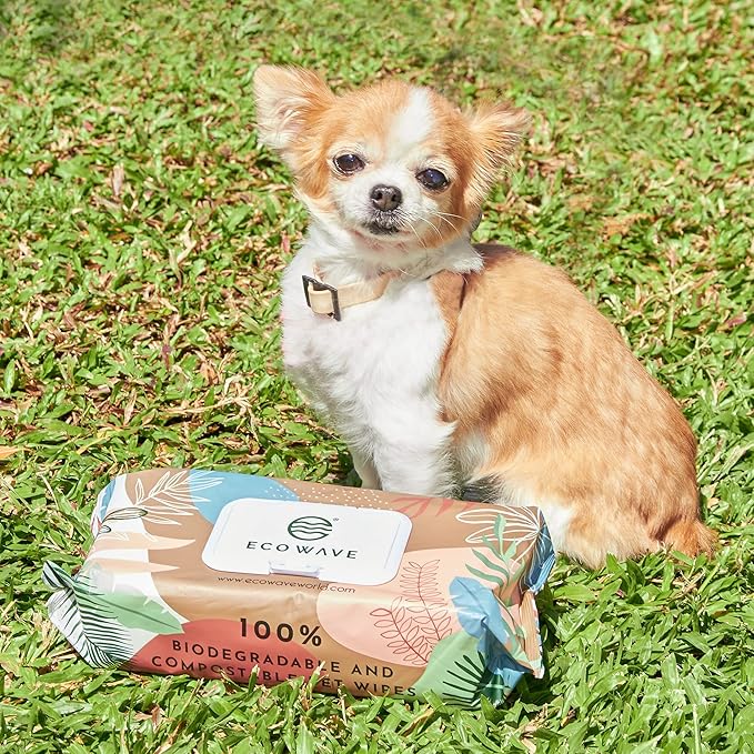 Pet Wipes, 100% Compostable Dog & Cat Grooming and Cleansing Wipes, 100 Wipes