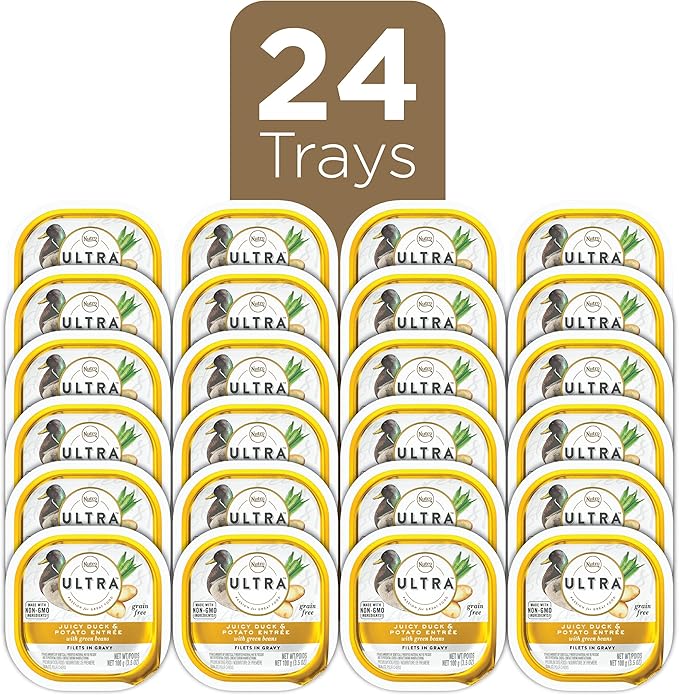 NUTRO ULTRA Grain Free Adult Soft Wet Dog Food Filets in Gravy Juicy Duck & Potato Entrée With Green Beans, 3.5 oz. Trays, Pack of 24