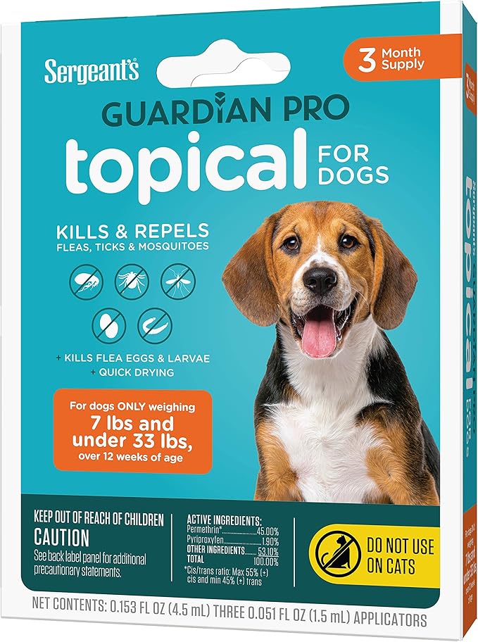 Sergeant's Guardian Pro Flea & Tick Squeeze On Topical for Dogs, 7-33 lbs., 3 Count
