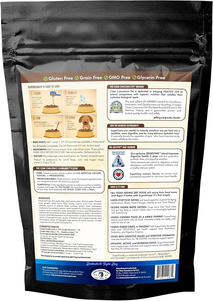 SuperGravy PAW jus - Natural Dog Food Gravy Topper - Hydration Broth Food Mix - Human Grade – Kibble Seasoning for Picky Eaters – Gluten Free & Grain Free, Made in USA 14 Scoops, 01088