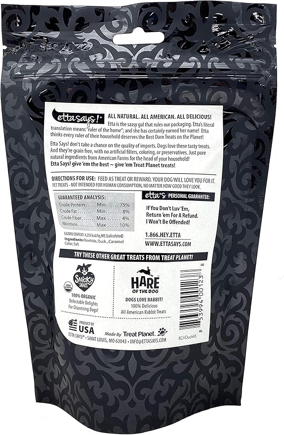 ETTA SAYS! Crunchy Dog Treats Pack of 2 – Duck Chews Dog Treats Made in The USA, Grain-Free Dog Treats