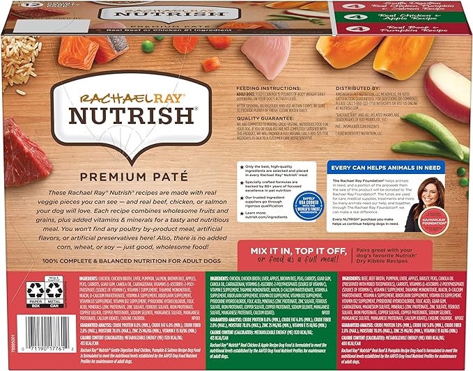 Nutrish Rachael Ray Wet Dog Food, Natural Food for Adult Dogs with Added Vitamins, Minerals & Nutrients, Beef, Chicken, and Gentle Digestion Variety Pack, 13 Ounce Can (Pack of 12)