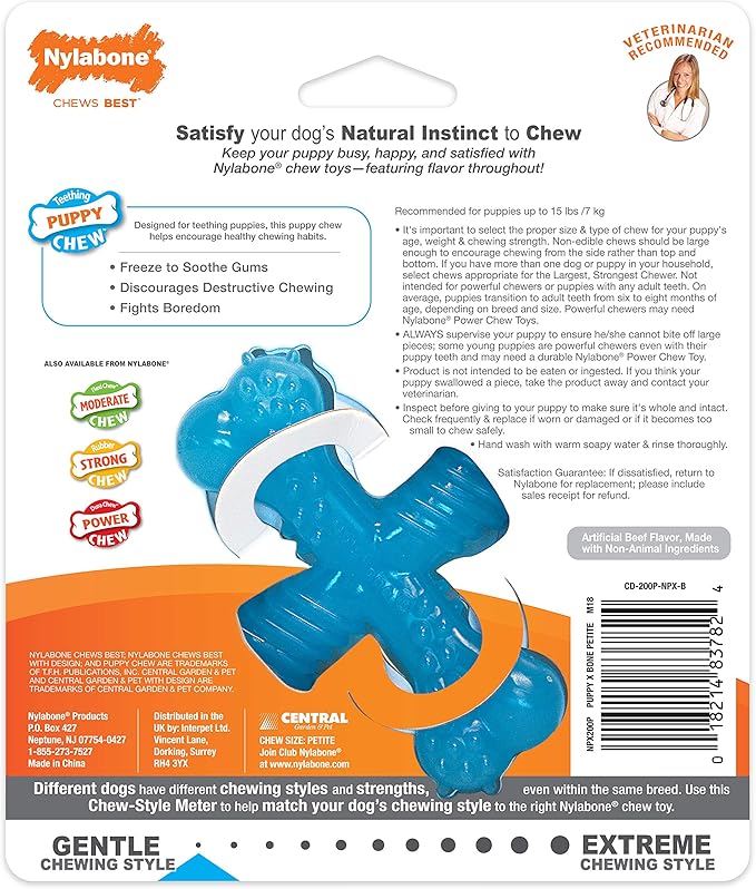 Nylabon Power Chew Comfort Hold X Bone Chew Toy for Puppies, Beef Flavor, Small (1 Count)