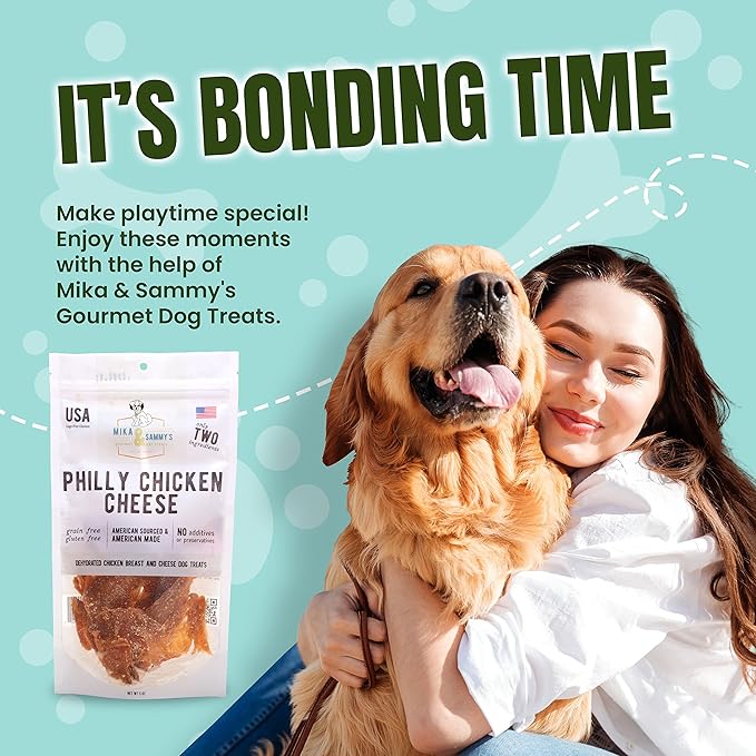 Gourmet Jerky Dog Treats - Natural Dog Treat Chicken Jerky for Dogs, Nutritious and Tasty Dog Jerky Treats Made in USA only, Cage-Free Chicken, No Additives(Mika & Sammy's Chicken Cheese 5 Oz)
