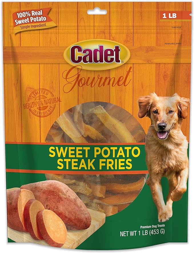 Cadet Gourmet Sweet Potato Fries Dog Treats - Healthy & Natural Sweet Potato Dog Training Treats for Small & Large Dogs - Inspected & Tested in USA (1 lb.)