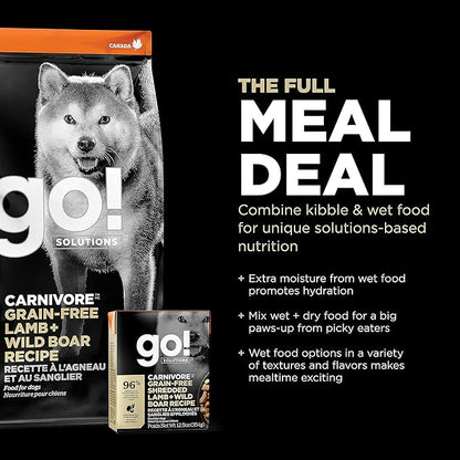 GO! SOLUTIONS Carnivore Grain Free Dog Food, 3.5 lb – Lamb + Wild Boar Recipe – Protein Rich Dry Dog Food – Complete + Balanced Nutrition for All Life Stages