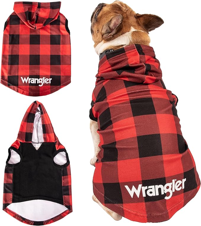 Wrangler Dog Hoodie – Fleece Dog Sweater with Leash Hole, Cold Winter Dog Sweatshirt for Small Medium & Large Size Dogs, Premium Dog Clothes, Fall Dog Sweaters Pullover Hoodie, Cozy Warm Dog Outfit