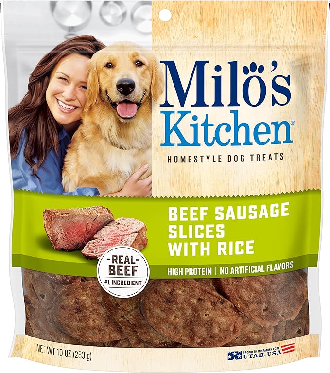 Milo's Kitchen Homestyle Dog Treats, Beef Sausage Slices, 10 Ounce, High Protein, No Artifical Flavors