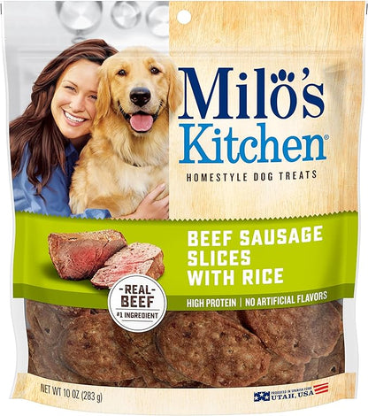 Milo's Kitchen Homestyle Dog Treats, Beef Sausage Slices, 10 Ounce, High Protein, No Artifical Flavors