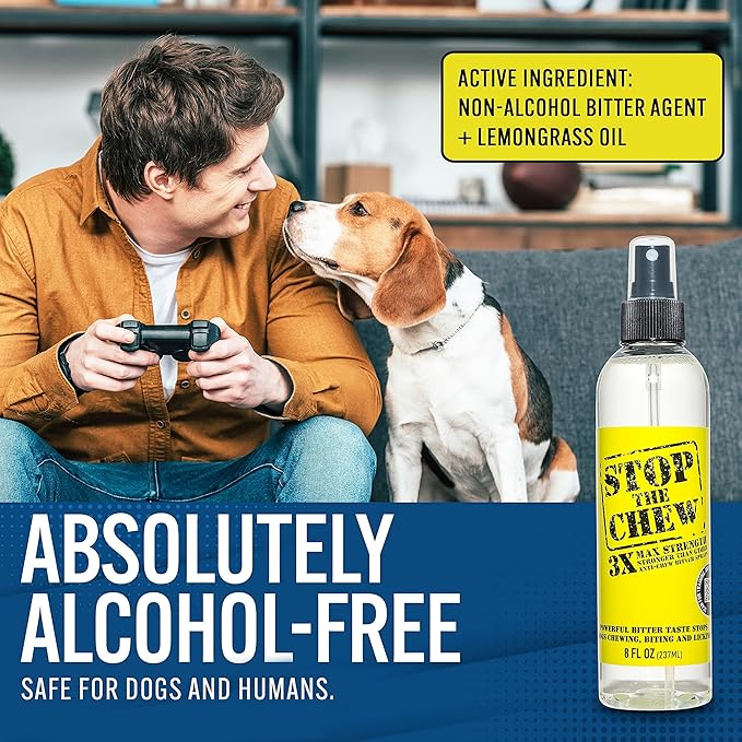 EBPP Stop The Chew 3X Strength Anti Chew Spray for Dogs - No Chew Spray for Puppies - Alcohol Free Dog Deterrent Spray - Bitter Spray for Dogs to Stop Chewing - Powerful No Chew Spray for Dogs - 8oz