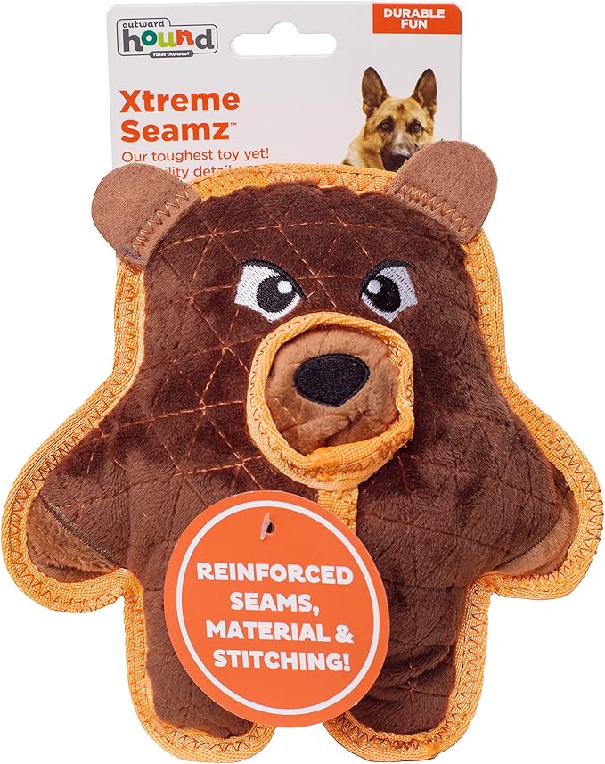 Outward Hound Xtreme Seamz Bear Squeaky Plush Dog Toy - Reinforced Dense Stuffing Plush Toy