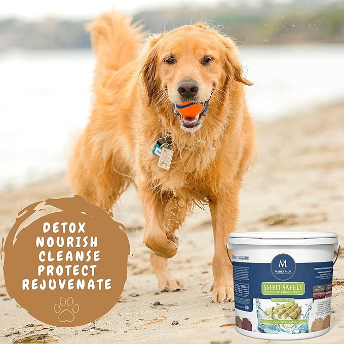 Worldwide Nutrition Bundle: Madra Mor Shed Safely Dog Essentials Mud Bath | Dog Grooming Dog Wash | Dry Skin for Dogs Treatment | Dog Itch Relief | 7.5lb Pail w Multipurpose Keychain