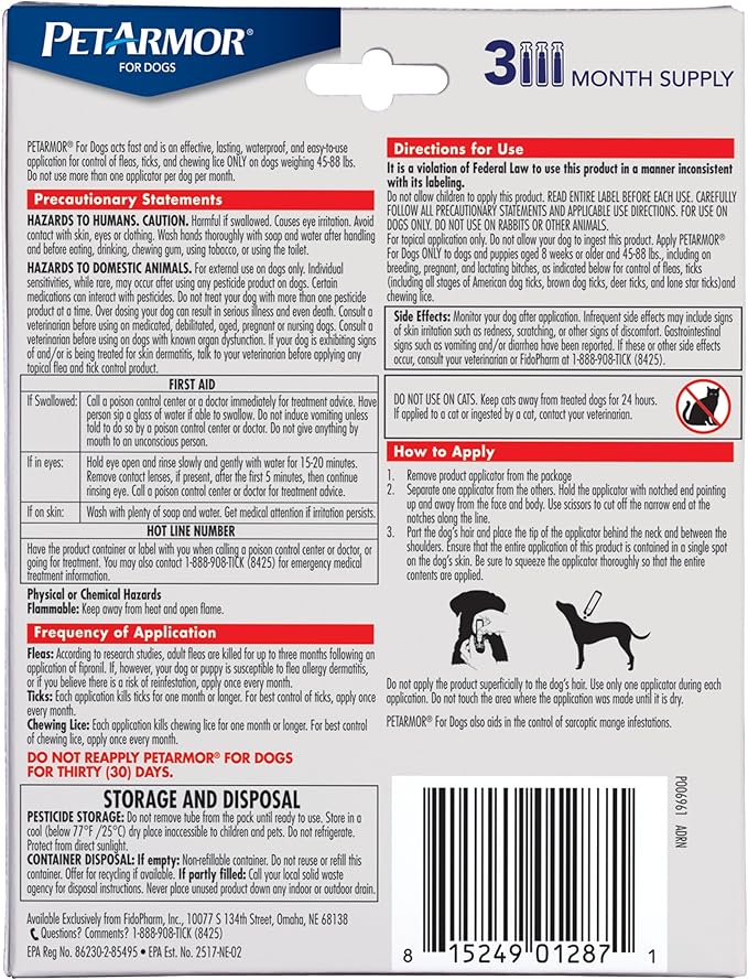 PetArmor for Dogs, Flea and Tick Treatment for Large Dogs (45-88 Pounds), Includes 3 Month Supply of Topical Flea Treatments