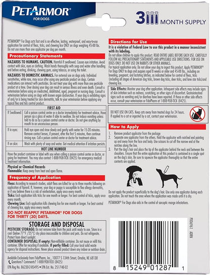 PetArmor for Dogs, Flea and Tick Treatment for Large Dogs (45-88 Pounds), Includes 3 Month Supply of Topical Flea Treatments