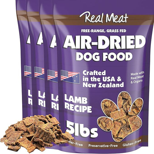 Real Meat Air Dried Dog Food w/ Real Lamb - Four 5lb Bag of USA-Crafted Grain-Free Real Meat Dog Food Sourced from Hormone-Free, Free-Range, Grass-Fed Lamb - Digestible, Natural, High Protein Lamb
