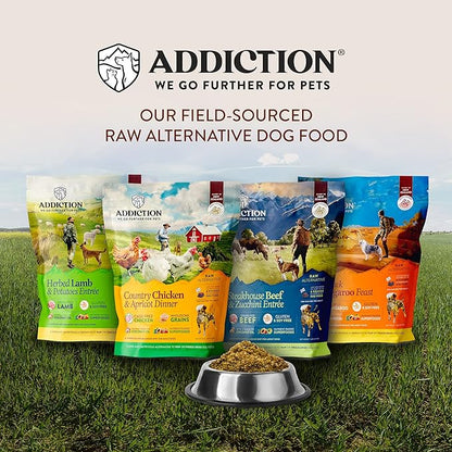 Addiction Herbed Lamb & Potatoes Raw Alternative Dog Food - Gently Air-Dried Complete Meal or Dog Food Topper for Digestive and Skin and Coat Health, 2 lb