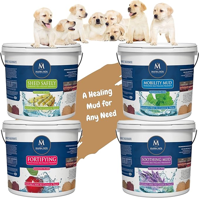 Worldwide Nutrition Bundle: Madra Mor Shed Safely Dog Essentials Mud Bath | Dog Grooming Dog Wash | Dry Skin for Dogs Treatment | Dog Itch Relief | 7.5lb Pail w Multipurpose Keychain