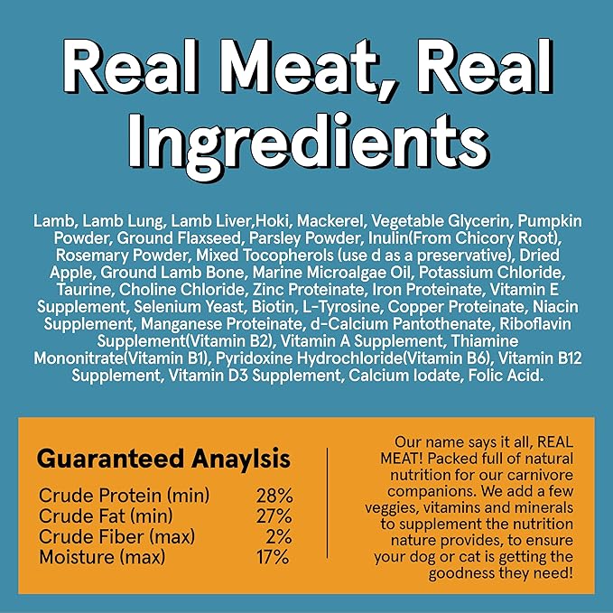 Real Meat Air Dried Dog Food w/ Real Lamb & Fish - Four 5lb Bag of Grain-Free Real Meat Dog Food Sourced from Free-Range Lamb & Ocean-Caught Fish - Digestible, All-Natural, & High-Protein Lamb & Fish