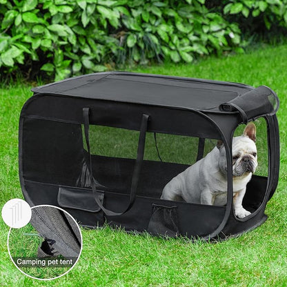 Love's cabin 36in Portable Upgrade Large Dog Bed - Pop Up Dog Kennel, Indoor Outdoor Crate for Pets, Portable Car Seat Kennel, Cat Bed Collection, Black