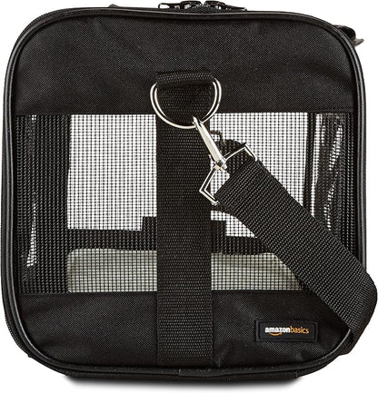 Amazon Basics Soft-Sided Mesh Pet Travel Carrier for Dog, Cat, Medium, 16.5"L x 9.4"W x 9.8"H, Black