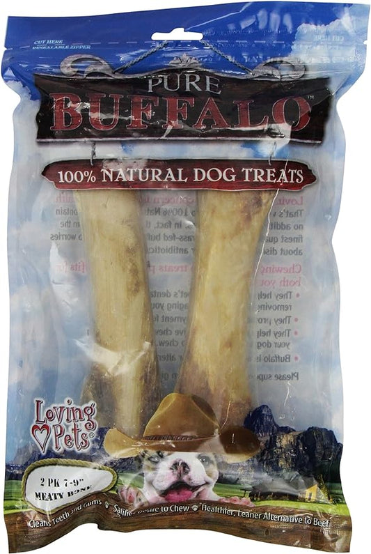 Loving Pets Pure Buffalo 7"-9" Meaty Femur Bones, Dog Treat