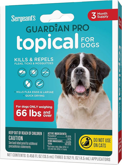 Sergeant's Guardian Pro Flea & Tick Squeeze On Topical for Dogs, 66+ lbs., 3 Count