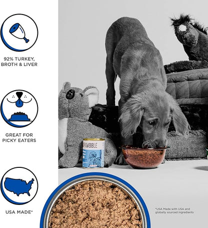 BIXBI Rawbble Grain-Free Canned Wet Dog Food for Puppies, Turkey Recipe, 12.5 oz. Cans (Pack of 12)
