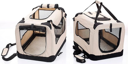 2PET Foldable Dog Crate - Soft, Easy to Fold & Carry Dog Crate for Indoor & Outdoor Use - Comfy Dog Home & Dog Travel Crate - Strong Steel Frame, Washable Fabric Cover, Frontal Zipper XL Beige