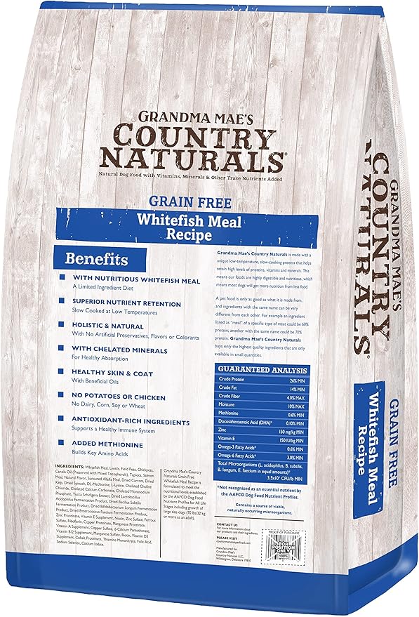Grandma Mae's Country Naturals Grain Free Dry Dog Food 23 LB Whitefish Recipe