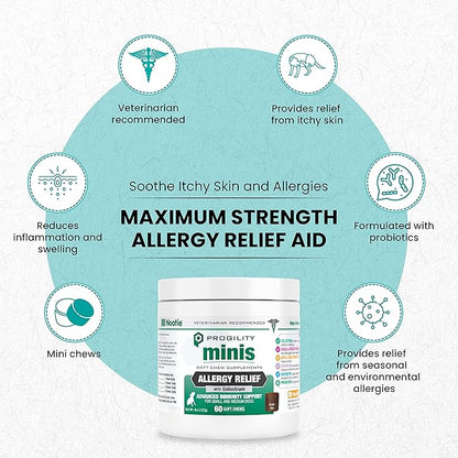 Nootie Progility Mini Allergy Relief Supplement, Itch Relief Supplement for Dogs, 60 Soft Chews per Container