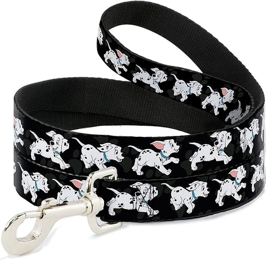 Buckle-Down Pet Leash - Dalmatians Running/Paws Black/Gray/White/Black - 4 Feet Long - 1" Wide