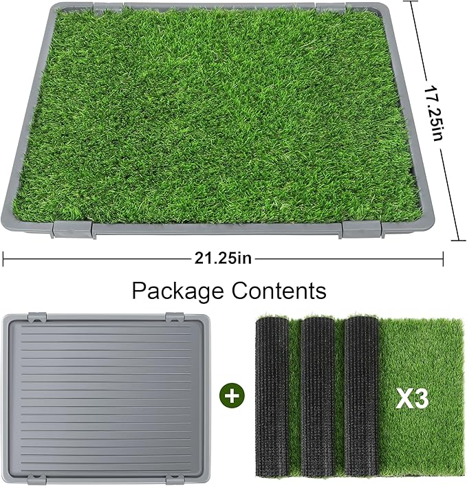 Dog Grass Pad with Tray: Reusable Training Pad with 3-Pack Replaceable Artificial Grass - Quick Absorbent Indoor Portable Dog Patio Potty, Washable Pee Pad for Small Medium to Large Dog, 22"x18" Grey