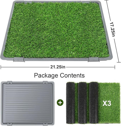 Dog Grass Pad with Tray: Reusable Training Pad with 3-Pack Replaceable Artificial Grass - Quick Absorbent Indoor Portable Dog Patio Potty, Washable Pee Pad for Small Medium to Large Dog, 22"x18" Grey
