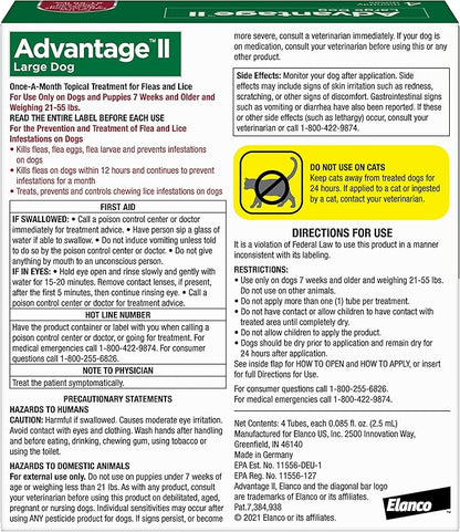 Advantage II Large Dog Vet-Recommended Flea Treatment & Prevention | Dogs 21-55 lbs. | 4-Month Supply