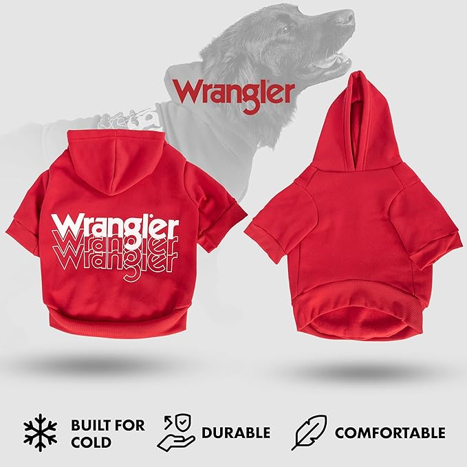 Wrangler Dog Hoodie – Fleece Dog Sweater with Leash Hole, Cold Winter Dog Sweatshirt for Small Medium & Large Size Dogs, Premium Dog Clothes, Fall Dog Sweaters Pullover Hoodie, Cozy Warm Dog Outfit
