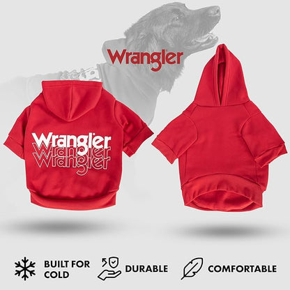 Wrangler Dog Hoodie – Fleece Dog Sweater with Leash Hole, Cold Winter Dog Sweatshirt for Small Medium & Large Size Dogs, Premium Dog Clothes, Fall Dog Sweaters Pullover Hoodie, Cozy Warm Dog Outfit