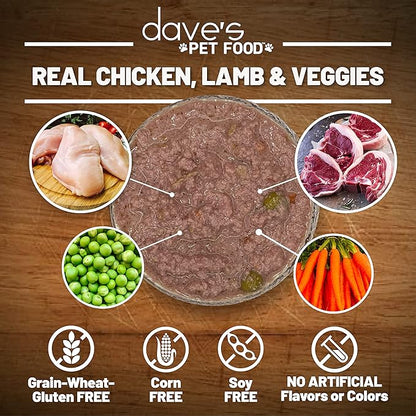 Dave's Pet Food Gravylicous Soft Wet Dog Food for Small & Large Dogs (Lamb with Veggies), Grain Free Canned Dog Food, Added Vitamins & Minerals, Wheat & Gluten-Free, 12oz Cans (Case of 12)