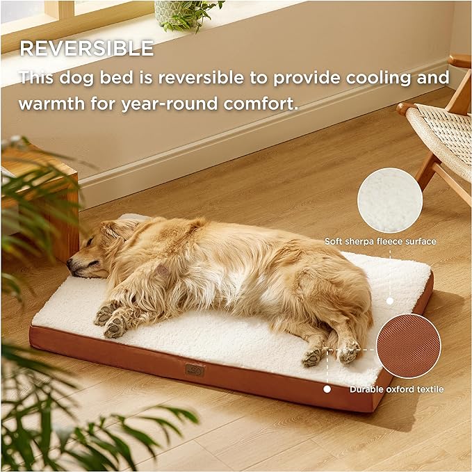 Bedsure Extra Large Dog Bed - XL Orthopedic Waterproof Dog Beds with Removable Washable Cover for Extra Large Dogs, Egg Crate Foam Pet Bed MatDark Khaki